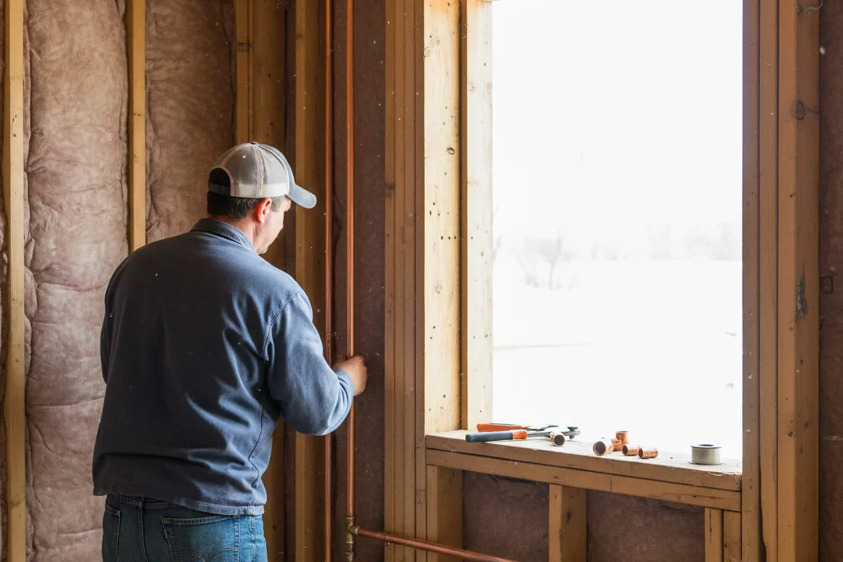 Licensed plumber running new copper supply lines in a New Castle home